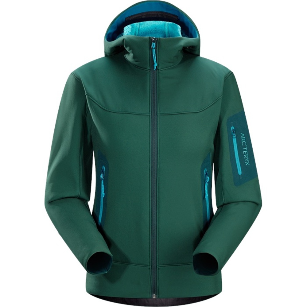 Arc'teryx Kids Green Hooded Softshell Jacket with Teal Accents